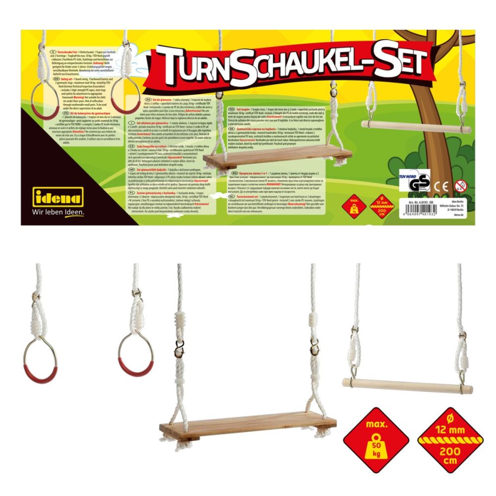 Ensemble de balançoire avec balançoire, trapèze et anneaux avec instructions